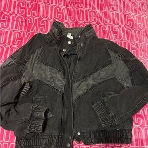 Black Striped Panel Bomber Jacket